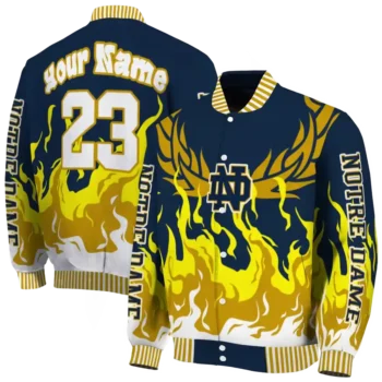 custom notre dame fighting irish winged blaze navy white varsity jacket fashion forward.webp