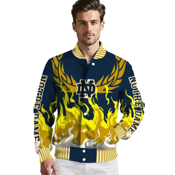 custom notre dame fighting irish winged blaze navy white varsity jacket high quality.webp