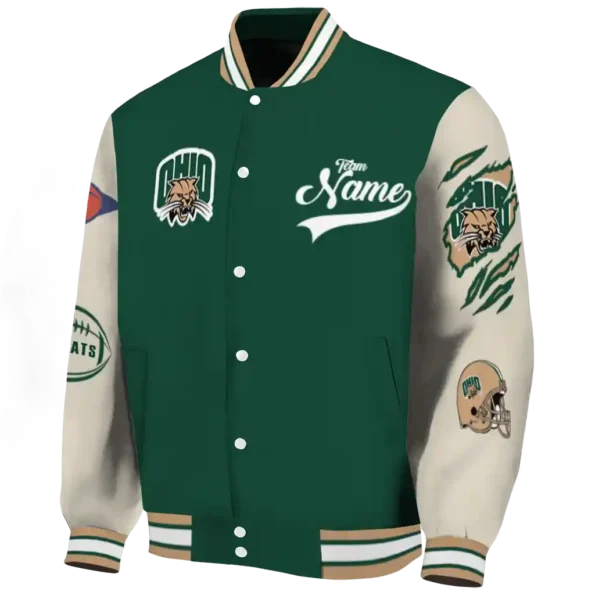 custom ohio bobcats wildcat pawprint green nude varsity jacket best selling.webp