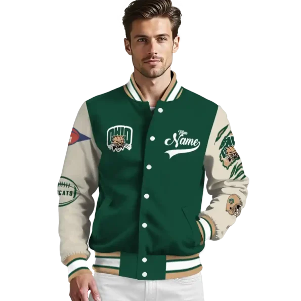 custom ohio bobcats wildcat pawprint green nude varsity jacket high quality.webp