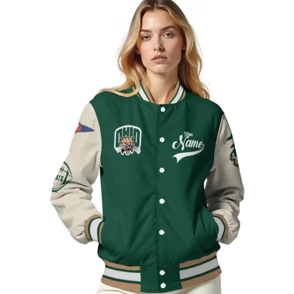 custom ohio bobcats wildcat pawprint green nude varsity jacket latest model.webp