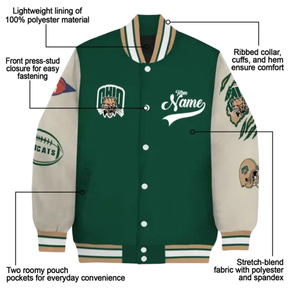 custom ohio bobcats wildcat pawprint green nude varsity jacket new arrival.webp