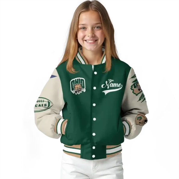 custom ohio bobcats wildcat pawprint green nude varsity jacket top rated.webp