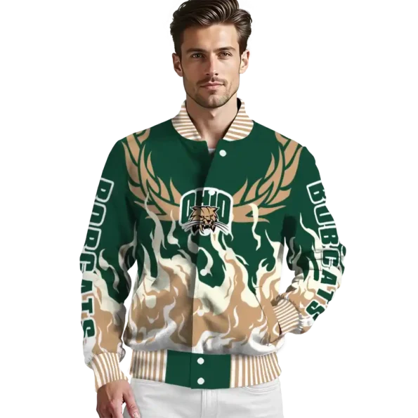 custom ohio bobcats winged blaze green white varsity jacket high quality.webp