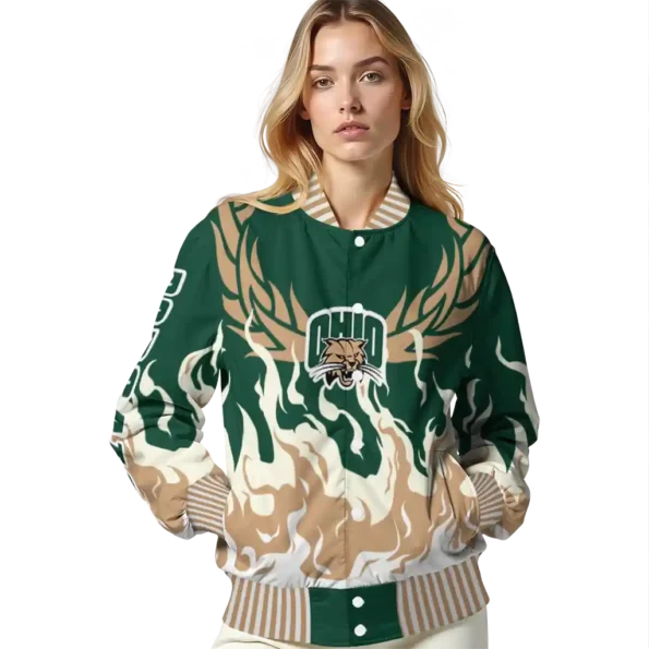 custom ohio bobcats winged blaze green white varsity jacket latest model.webp