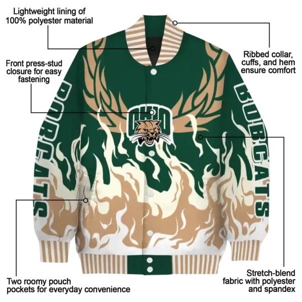 custom ohio bobcats winged blaze green white varsity jacket new arrival.webp