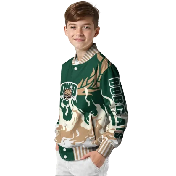 custom ohio bobcats winged blaze green white varsity jacket trendy.webp