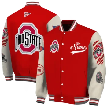 custom ohio state buckeyes wildcat pawprint scarlet nude varsity jacket fashion forward.webp