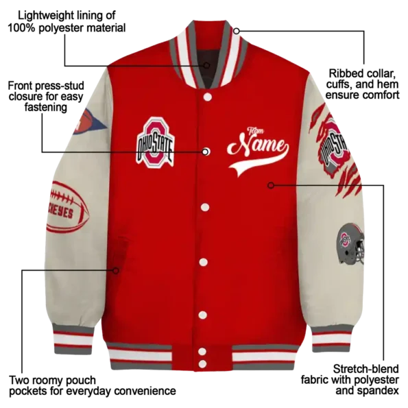 custom ohio state buckeyes wildcat pawprint scarlet nude varsity jacket new arrival.webp