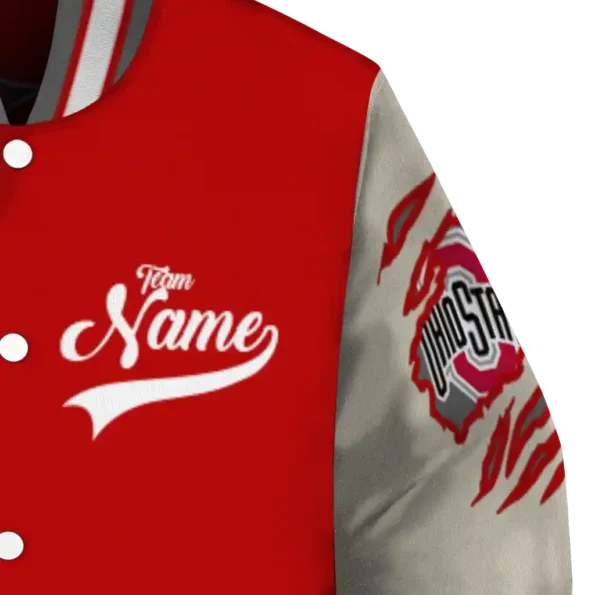 custom ohio state buckeyes wildcat pawprint scarlet nude varsity jacket premium grade.webp