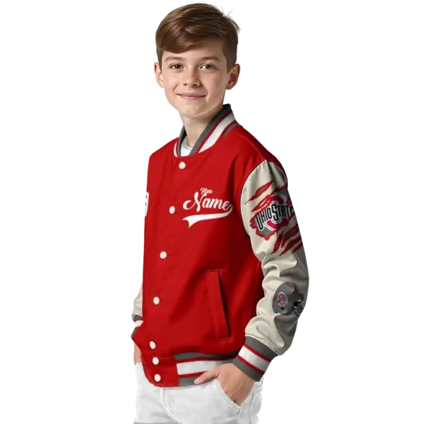 custom ohio state buckeyes wildcat pawprint scarlet nude varsity jacket trendy.webp