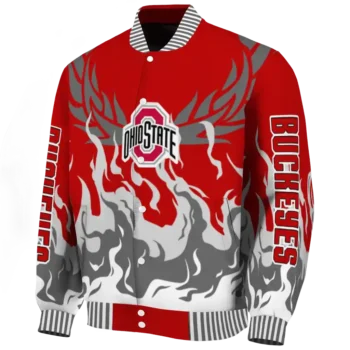 custom ohio state buckeyes winged blaze scarlet white varsity jacket best selling.webp