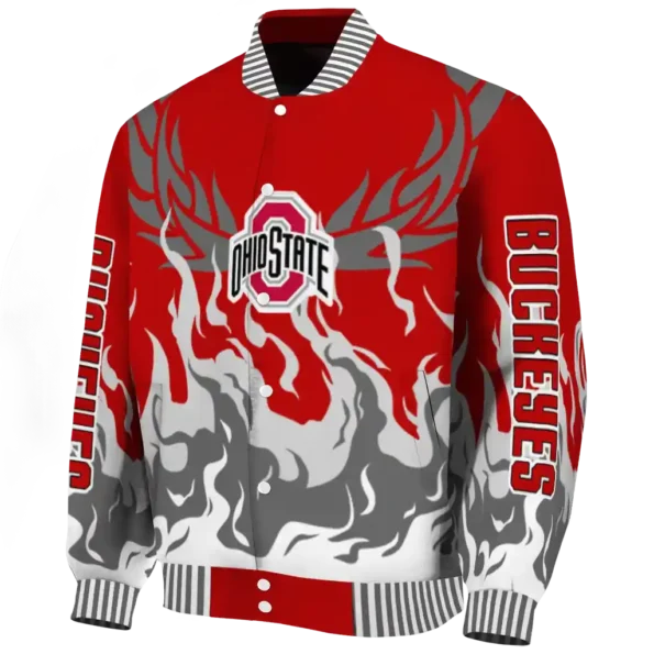 custom ohio state buckeyes winged blaze scarlet white varsity jacket best selling.webp