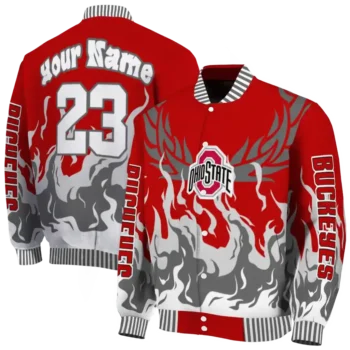 custom ohio state buckeyes winged blaze scarlet white varsity jacket fashion forward.webp
