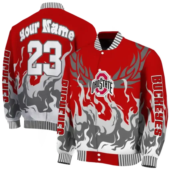 custom ohio state buckeyes winged blaze scarlet white varsity jacket fashion forward.webp