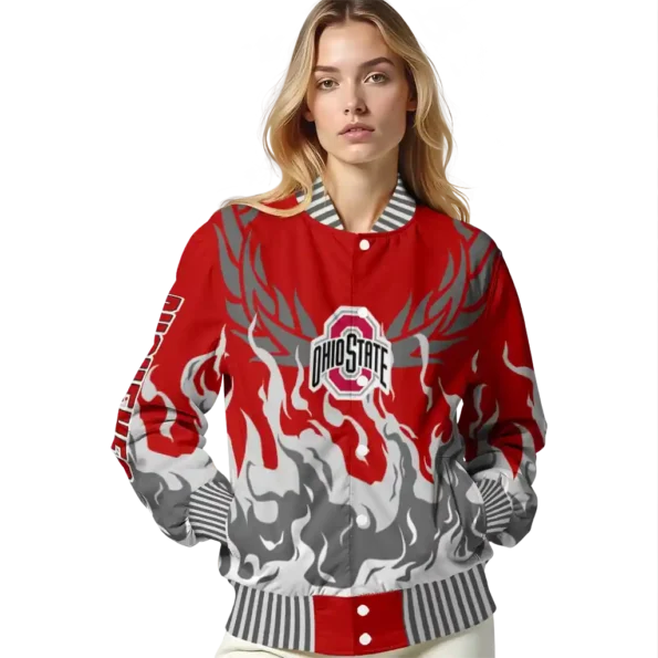 custom ohio state buckeyes winged blaze scarlet white varsity jacket latest model.webp
