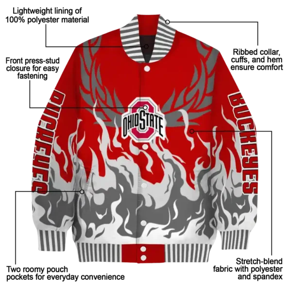 custom ohio state buckeyes winged blaze scarlet white varsity jacket new arrival.webp