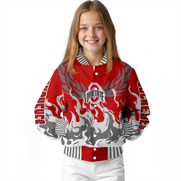 custom ohio state buckeyes winged blaze scarlet white varsity jacket top rated.webp