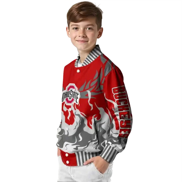 custom ohio state buckeyes winged blaze scarlet white varsity jacket trendy.webp
