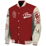 custom oklahoma sooners wildcat pawprint crimson nude varsity jacket best selling.webp