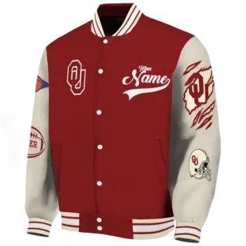 custom oklahoma sooners wildcat pawprint crimson nude varsity jacket best selling.webp