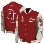 custom oklahoma sooners wildcat pawprint crimson nude varsity jacket best selling.webp