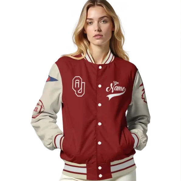 custom oklahoma sooners wildcat pawprint crimson nude varsity jacket latest model.webp