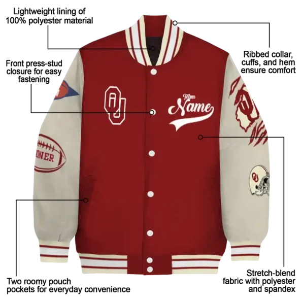 custom oklahoma sooners wildcat pawprint crimson nude varsity jacket new arrival.webp