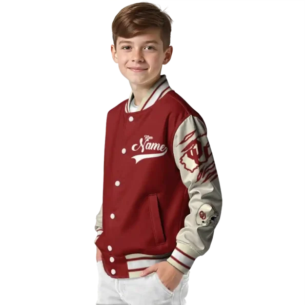 custom oklahoma sooners wildcat pawprint crimson nude varsity jacket trendy.webp