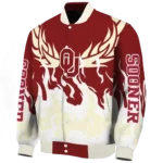 custom oklahoma sooners winged blaze crimson white varsity jacket best selling.webp