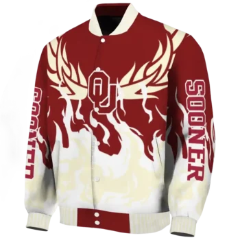 custom oklahoma sooners winged blaze crimson white varsity jacket best selling.webp
