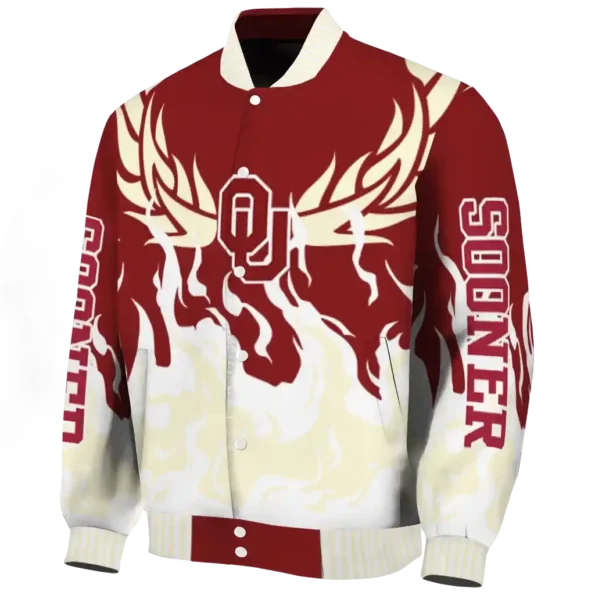 custom oklahoma sooners winged blaze crimson white varsity jacket best selling.webp