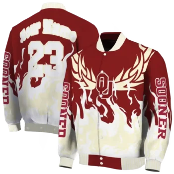 custom oklahoma sooners winged blaze crimson white varsity jacket fashion forward.webp