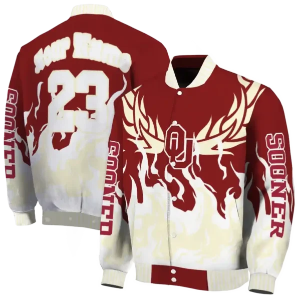 custom oklahoma sooners winged blaze crimson white varsity jacket fashion forward.webp