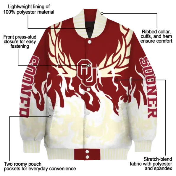 custom oklahoma sooners winged blaze crimson white varsity jacket new arrival.webp
