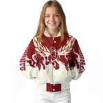 custom oklahoma sooners winged blaze crimson white varsity jacket best selling.webp