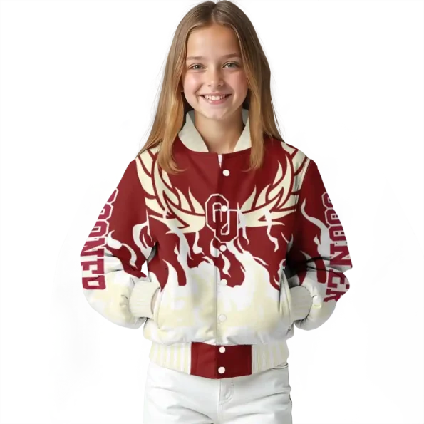 custom oklahoma sooners winged blaze crimson white varsity jacket top rated.webp