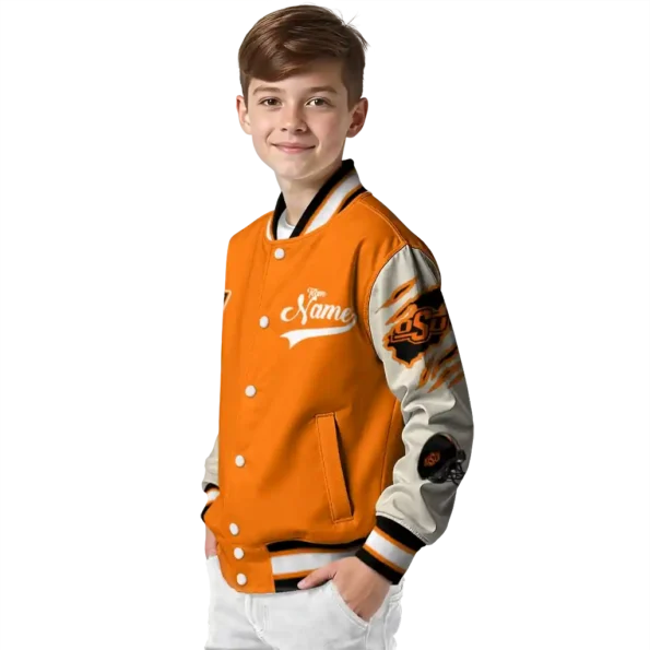 custom oklahoma state cowboys wildcat pawprint orange nude varsity jacket trendy.webp