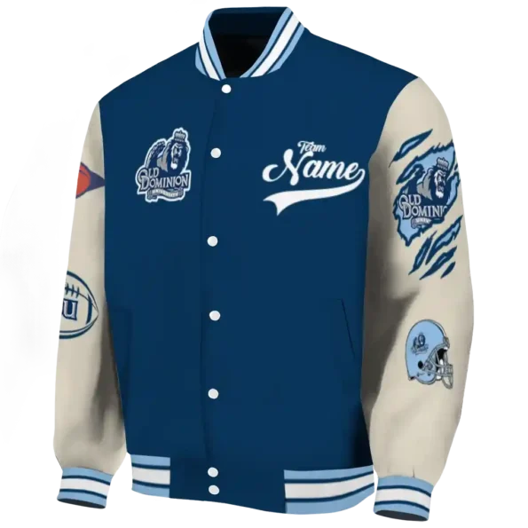 custom old dominion monarchs wildcat pawprint blue nude varsity jacket best selling.webp