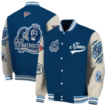custom old dominion monarchs wildcat pawprint blue nude varsity jacket fashion forward.webp