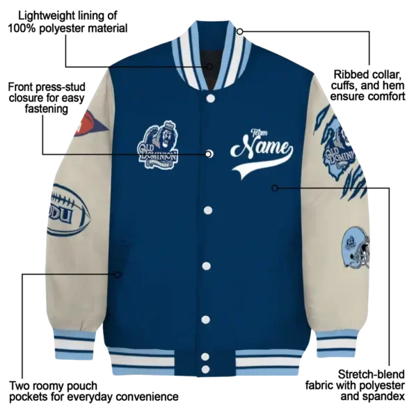 custom old dominion monarchs wildcat pawprint blue nude varsity jacket new arrival.webp