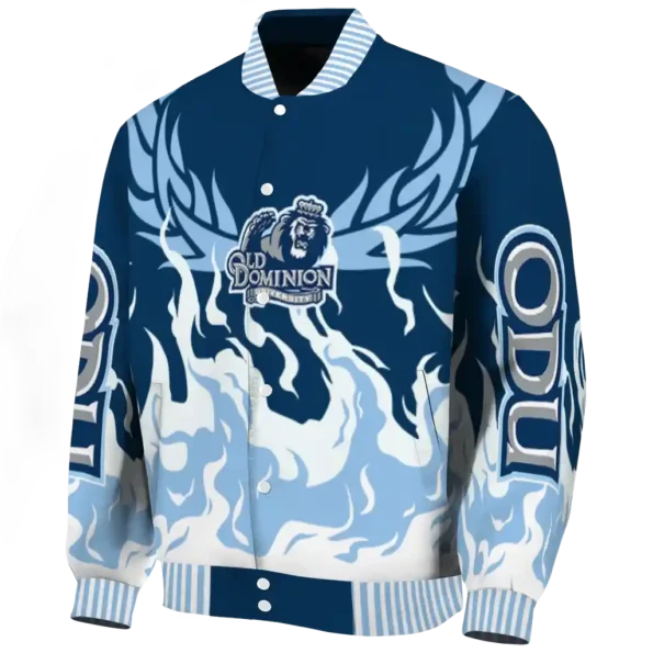 custom old dominion monarchs winged blaze blue white varsity jacket best selling.webp