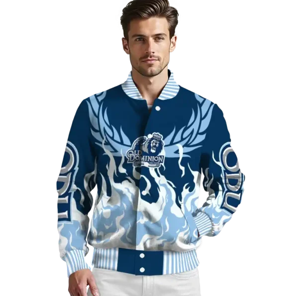 custom old dominion monarchs winged blaze blue white varsity jacket high quality.webp