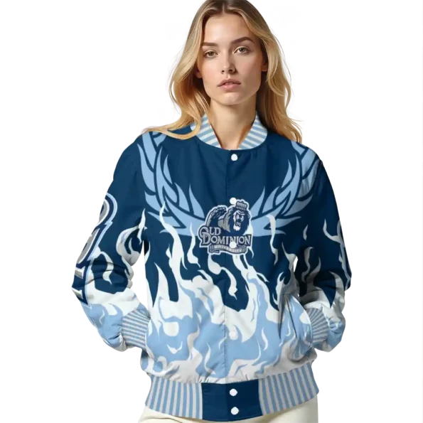 custom old dominion monarchs winged blaze blue white varsity jacket latest model.webp