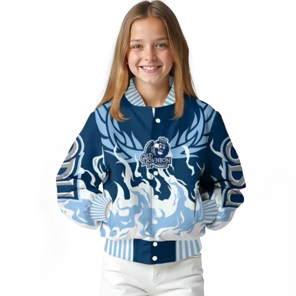 custom old dominion monarchs winged blaze blue white varsity jacket top rated.webp