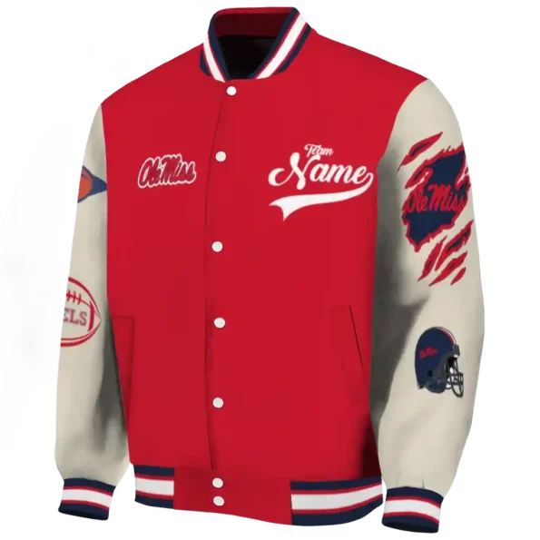 custom ole miss rebels wildcat pawprint red nude varsity jacket best selling.webp