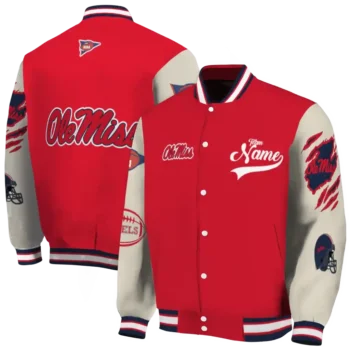 custom ole miss rebels wildcat pawprint red nude varsity jacket fashion forward.webp