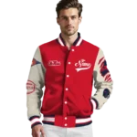 custom ole miss rebels wildcat pawprint red nude varsity jacket best selling.webp