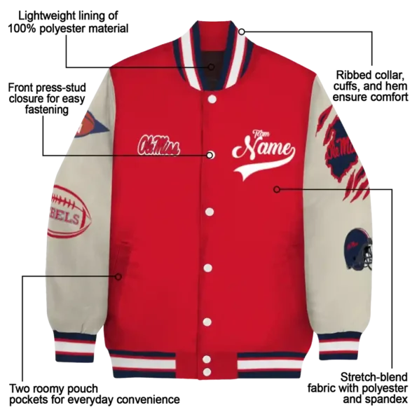 custom ole miss rebels wildcat pawprint red nude varsity jacket new arrival.webp