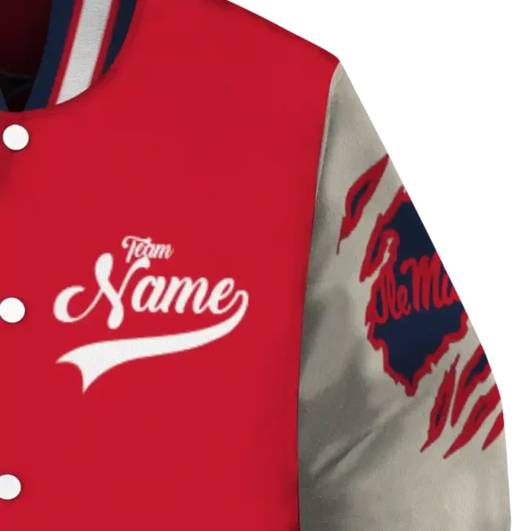 custom ole miss rebels wildcat pawprint red nude varsity jacket premium grade.webp